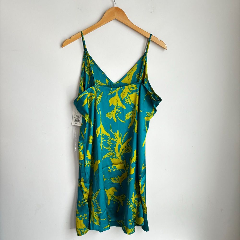 Stars Above Women Satin Floral Print Sleepwear Night Dress, Teal/Lime Large - Picture 4 of 11